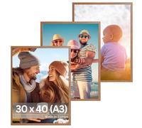 VictoR Lot de 3 cadres photo Dali 30x40 cm (A3) brun - Cadres photo en bois A3 - Lot de cadres photo brun 30x40 - cadre photo moderne en bois avec verre acrylique incassable
