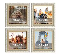 VictoR Lot de 4 cadres photo « Chagall » - Aspect vieilli - Beige doré - 15 x 15 cm - Décoration vintage - Carré - Cadre photo beige doré - 15 x 15 cm - Style baroque