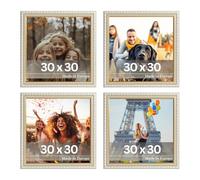 VictoR Lot de 4 cadres photo « Chagall » - Aspect vieilli - Beige doré - 30 x 30 cm - Décoration vintage - Carré - Cadre photo beige doré - 30 x 30 cm - Style baroque