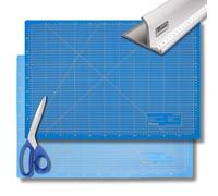 Victor Lot de tapis de découpe - Bleu - 60 x 90 cm - 3 couches - A1 auto-cicatrisant - Avec ciseaux et règle de découpe - 52 cm - En aluminium