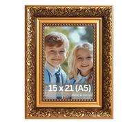 VictoR Rembrandt Cadre photo baroque marron doré 15 x 21 cm (A5) - Baguette : 58 x 41 mm - Style vintage antique - Avec verre acrylique incassable - Dos en MDF - Format portrait et paysage