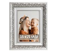 VictoR Rembrandt Cadre photo baroque noir argenté 15 x 21 cm (A5) - Baguette : 58 x 41 mm - Style vintage antique - Avec verre acrylique incassable - Dos en MDF - Format portrait et paysage