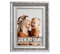 VictoR Rembrandt Cadre photo baroque noir argenté 21 x 30 cm (A4) - Baguette : 58 x 41 mm - Style vintage antique - Avec verre acrylique incassable - Dos en MDF - Format portrait et paysage