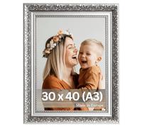 VictoR Rembrandt Cadre photo baroque noir argenté 30 x 40 cm (A3) - Baguette : 58 x 41 mm - Style vintage antique - Avec verre acrylique incassable - Dos en MDF - Format portrait et paysage