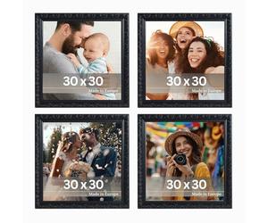 VictoR Rubens Lot de 4 cadres photo, style vintage, 30 x 30 cm, noirs, baguette : 30 x 20 mm, en verre véritable, style baroque, antique, carrés