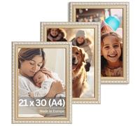 Victor set de 3 cadres photo Chagall beige or en 21x30 cm (A4) - style baroque vintage - verre véritable - convient pour certificats - décoration pour la maison