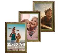 Victor set de 3 cadres photo Chagall vert brun en 21x30 cm (A4) - style baroque vintage - verre véritable - convient pour certificats - décoration pour la maison