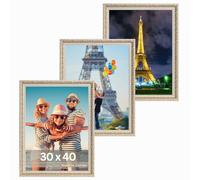 Victor set de 3 cadres photo Rubens or beige 30x40 cm | Style baroque antique - verre véritable - décoration pour la maison, bar : 30 x 20 mm