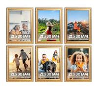 Victor set de 6 cadres photo Chagall or en 21x30 cm (A4) - style baroque vintage - verre véritable - convient pour certificats - décoration pour la maison