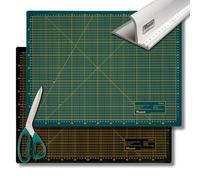 Victor set de tapis de découpe A2 vert noir 45 x 60 cm 3 plis auto-cicatrisant - support de découpe professionnel avec ciseaux et règle de coupe 52 cm en aluminium