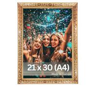 VictoR "Vermeer" Cadre photo vintage doré 21x30 cm (A4) - Cadre baroque antique avec verre acrylique - panneau arrière en MDF stable - pour format portrait et paysage - Cadre photo A4 doré