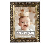 VictoR Vermeer Cadre photo vintage noir doré 10 x 15 cm (A6) - Cadre baroque antique avec verre acrylique - Paroi arrière en MDF stable - Pour format portrait et paysage - Cadre photo A4 noir doré