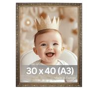 VictoR Vermeer Cadre photo vintage Noir doré 30 x 40 cm - Baroque antique cadre avec verre acrylique - Paroi arrière stable en MDF - Format portrait et paysage