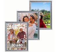 VictoR Vintage Cadres photo Rubens Lot de 3 cadres photo vintage 30 x 40 cm (A3) noir argenté - Baguette : 30 x 20 mm - Verre véritable - Cadre photo baroque - Antique - Lot de cadres photo A3 vintage