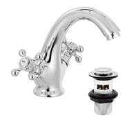 Victoria 662WCR Robinet d'évier de salle de bain avec bouchon pop-up à double levier croisé en laiton chromé col de cygne
