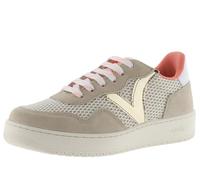 Victoria Basket Basse Madrid Maille & Pièces en Croûte De Cuir Assorties & Logo Métallisé 1258270 pour Femme Beige 38