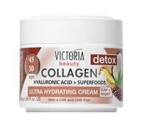 Victoria Beauty Crème au collagène à l'acide hyaluronique, crème anti-âge à l'acide hyaluronique pour le visage avec collagène, superaliments et niacinamide, crème hydratante contre les rides, 50 ml