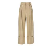 Victoria Beckham - Pantalon Large à Revers - Femme - Pantalons - Beige - Taille: 34 FR