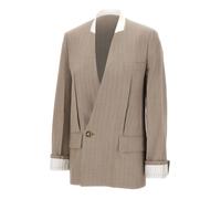 Victoria Beckham - Veste Tailleur Sans Col et à Basques Plissées - Femme - Vestes - Brun - Taille: 38 FR