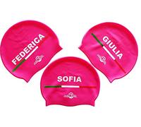 Victoria | Bonnet en silicone avec nom | Bonnet de natation| Grand confort et adhérence | Design et style italien | Couleur rose