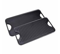 VICTORIA Plaque à Griller en Fonte Émaillée à Induction Double Grille Réversible 47 x 25cm pour le Feu, le Barbecue, le Four, sans Toxicité et sans PTFE