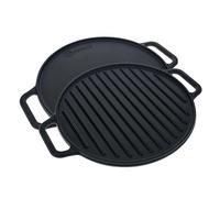 VICTORIA Plaque à Griller en Fonte Émaillée, Double Grille Réversible 32cm Rond pour le Feu, le Barbecue, le Four, sans Toxicité et sans PTFE