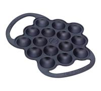 VICTORIA Poêle à Poffertjes en Fonte Émaillée 15 Cavités pour Mini Pancakes, Blinis, Takoyaki, Compatible Induction, Four et Barbecue, Antiadhésif Naturel sans PFOA, Provolonera Fondre du Fromage