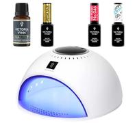 Victoria Vynn Gel Polish Kit de vernis gel - Base, Top et Mega Base et Coral Bright Coral - Avec lampe UV LED 84 W - Préparation et soin parfaits des ongles (crème irlandaise)