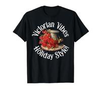 Victorian Vibes Holiday Style Christmas Steampunk T-Shirt Graphique avec Valeur, Homme, Noir, M
