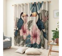 Victorien Rideaux Occultant Feuilles Tropicales Perroquet Rideau Isolant, Beige Thermique Chambre Salon Rideaux À Oeillets 3D Acoustiques Intérieurs Rideau L 117 X H 229 cm 2 Panneaux