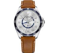 Victorinox Montre Homme FieldForce Classic GMT Ø 42 mm, Swiss Made, Quartz Analogique, Étanche Jusqu’à 100 m, Bracelet Cuir, Argent Blanc/Brun