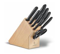 VICTORINOX Bloc Porte-Couteaux Swiss Classic en Bois, 9 Pièces dont 8 Couteaux et 1 Paire de Ciseaux Universels, Rangement, Bois de Hêtre Clair