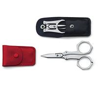 Victorinox Ciseaux de Poche, Repliables, dans un Étui en Cuir, Longueur Totale de 10 Cm, Gris