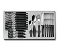 Victorinox Classic, Couverts de table professionnels, 24 pièces, Lame extra-tranchante, Taille crantée, 11 cm, Acier inoxydable, noir