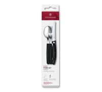 Victorinox Classic, Couverts de table professionnels, 3 pièces, Lame extra-tranchante, tranchant ondulé, 11 cm, Acier inoxydable, noir