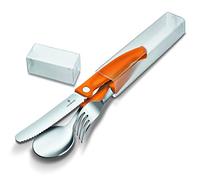 VICTORINOX, Set de Couverts Swiss Classic, 3 Pièces, Lame très Tranchante, Tranchant Denté, 11 cm, Manche Synthétique Robuste, Acier Inoxydable, Orange
