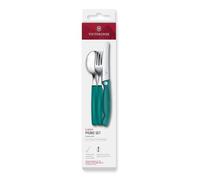 Victorinox Classic Lot de couverts pour pique-nique, 3 pièces, Couverts de voyage, Avec couteau pliant, fourchette et cuillère, Poignées plastique solides, Vert