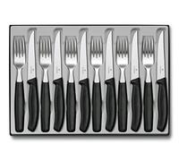 Victorinox Classic Ménagère, 12 Pièces Set de Couverts, pour 6 Personnes, 6 X Couteaux à Steak, 6 X Fourchet tes de Table, Noir