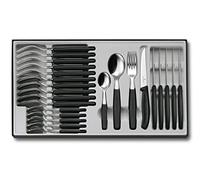Victorinox Classic Ménagère, 24 Pièces Set de Couverts, pour 6 Personnes, 6 X Couteaux à Steak, 6 X Fourchet tes de Table, 6 X Cuillères à Soupe, 6 X Cuillères à Café, Noir