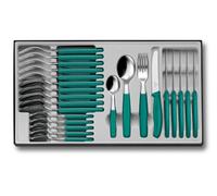 Victorinox Classic Set de 24 Couverts de Table, Lame 11 cm Crantée, Vert