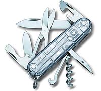 Victorinox Climber Couteau de Poche Suisse, Léger, Multitool, 14 Fonctions, Tire Bouchon, Lame, Ouvre Boite, Argent Transparent