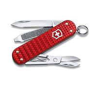 VICTORINOX Couteau de Poche Classic Precious Alox, 5 Fonctions, Outil Multifonction avec Ciseaux, Tournevis, Porte-Clés, y c. Boîte Cadeau, Iconic Red