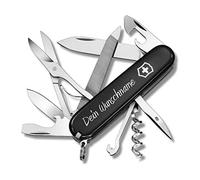 Victorinox Couteau de poche Mountaineer avec impression souhaitée sur la coque, cadeau pour hommes et femmes, pour anniversaire, couteau suisse personnalisé avec 18 fonctions 1.3743 (noir)