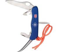 Victorinox Skipper Pro Couteau de Poche Suisse, Multitool, 12 Fonctions | Grande lame dentée avec blocage, épissoir, tournevis et cordon orange. Idéal pour nautisme et voile. Bleu, 111 mm.