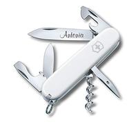 Victorinox Couteau de Poche Spartiate avec Demande Gravure sur Lame I Cadeau pour Hommes Femmes I pour Anniversaire I Suisse Personnalisé avec 12 Fonctions 1.3603 - Blanc, 84x23x13mm