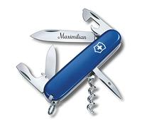 Victorinox Couteau de Poche Spartiate avec Demande Gravure sur Lame I Cadeau pour Hommes Femmes I pour Anniversaire I Suisse Personnalisé avec 12 Fonctions 1.3603 - Bleu, 84x23x13mm