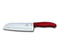 VICTORINOX Couteau Santoku Swiss Classic Couteau de cuisine à lame alvéolée rouge 6.8521.17G