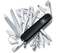 Victorinox Couteau Suisse Swiss Champ - Multitool 33 Fonctions, Noir | Couteau de poche avec pince, ciseaux, scie à bois, loupe et tournevis Phillips pour camping et outdoor. Fabriqué en Suisse