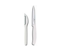Victorinox Éplucheur universel avec lame pendulaire CUT Set pour fruits et légumes - Extra tranchant - Lame dentelée / double tranchant - Fabriqué en Suisse - Édition limitée - Blanc