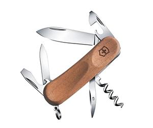 Victorinox Evolution Bois 10 Couteau de Poche Suisse, Léger, Multitool, 11 Fonctions, Lame, Tire Bouchon, Lime à Ongles, Bois